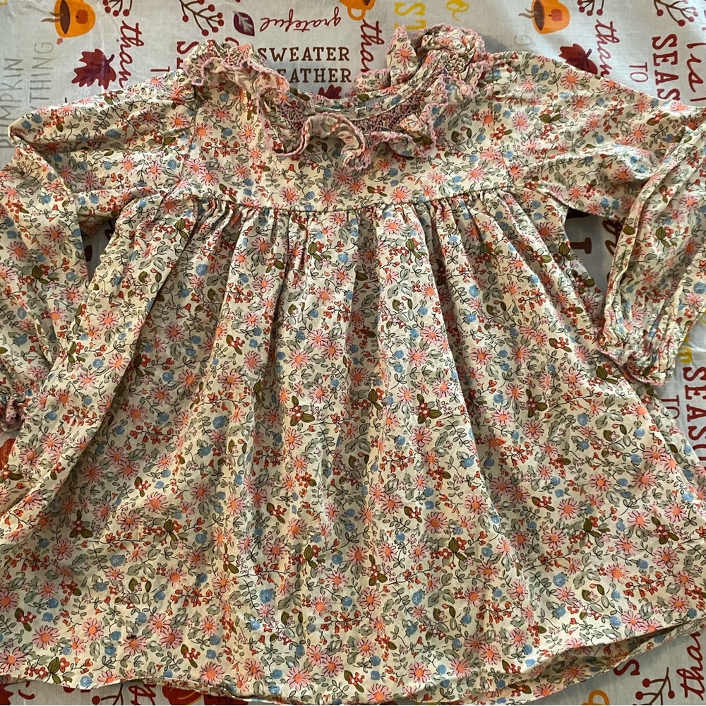 Smockingbird long sleeved shirt with smocked collar.